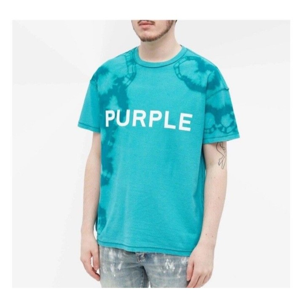 PURPLE BRAND T Shirt Sz XL Logo Tie Dye Print Drop Shoulder Short Sleeves